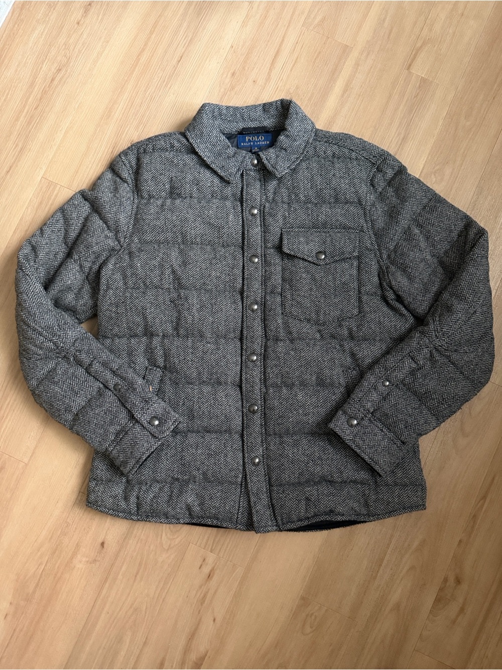 Polo by Ralph Lauren Heather Gray Quilted Shirt Jacket Duck Down Filled